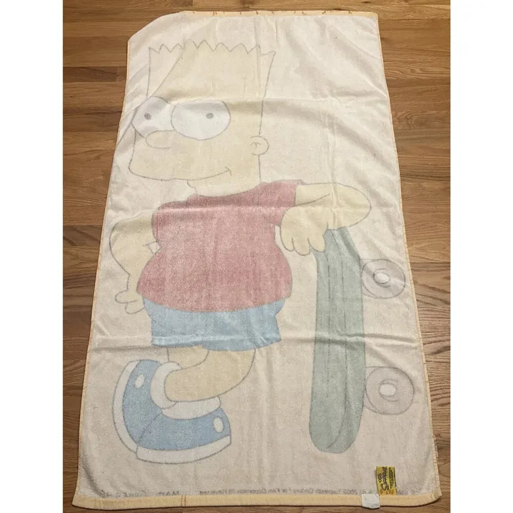 2003 Bart Simpson Beach Towel Skateboard Cast 29x 55” Vintage The Simpsons